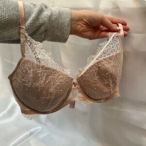Two Victoria's Secret Sheer/ Lace Beige Underwire Bra